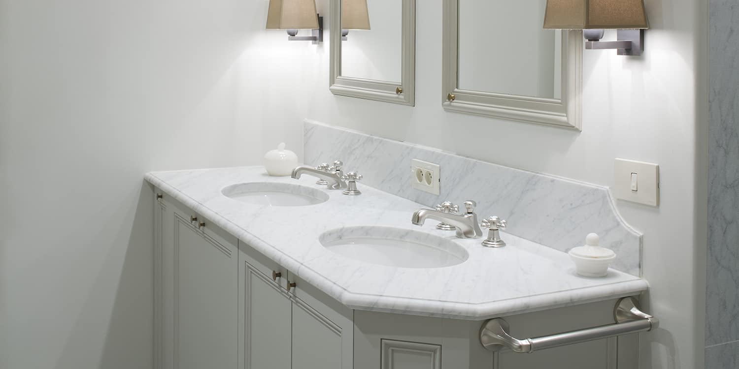 Carrara Bianco C vanity with a bullnosed ogee finish