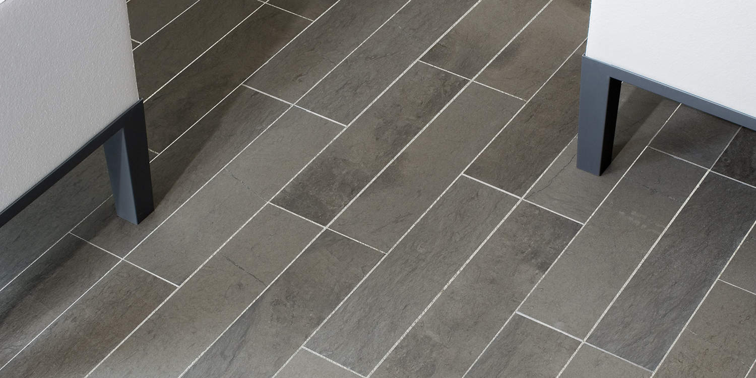 Gris Fousanna honed flooring, with broken brick bond