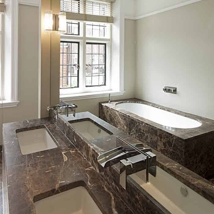 Dark emperador bathroom - Natural Stone Installers