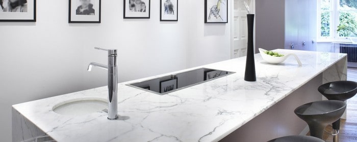 Statuario Venato marble kitchen island